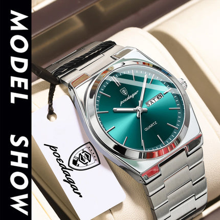 POEDAGAR Exquisite Business Men's Watch Stainless Steel Waterproof Luminous Man Wristwatch Date Week Classic Men's Quartz Watches