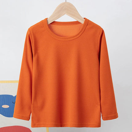 Children's Autumn Solid Color Simple Versatile Long-Sleeve T-shirt Boys' Casual Sports Shirt Girls' Fashion Round-Neck Sweatshirt