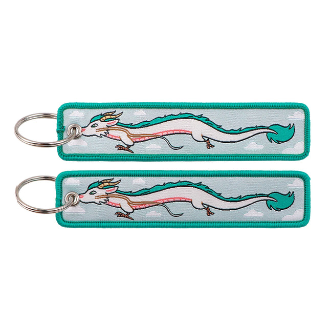 Anime Movie Embroidery Key Fobs White Dragon Key Tags Keychains for Motorcycles Cars Keyring Cosplay Accessories Fans Gifts