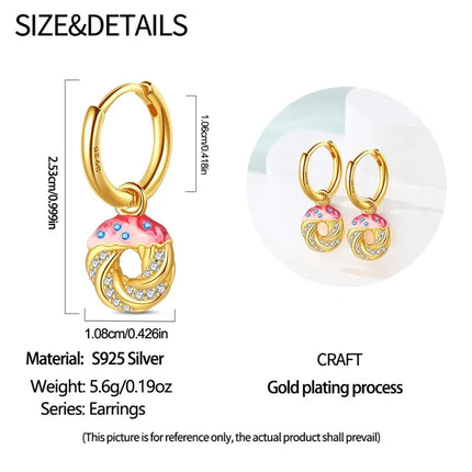 Original Earrings 925 Silver Fruit Series Cherry Strawberry Hoop Earrings Ear Studs Zircon Making Jewelry for Women Girl Party