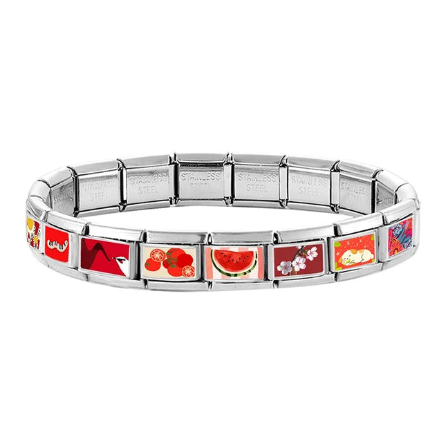 Wholesale Fashion Personalized DIY Red Italian Charm Bracelet Watermelon Tomato Bead 9mm Stainless Steel Jewelry