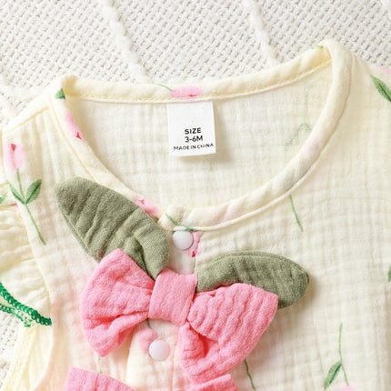 0-24 Months Baby girl Summer Bodysuit small floral bow and flying sleeves, fashionable Bodysuit+Hat 2Pcs Baby girl Crawling Suit