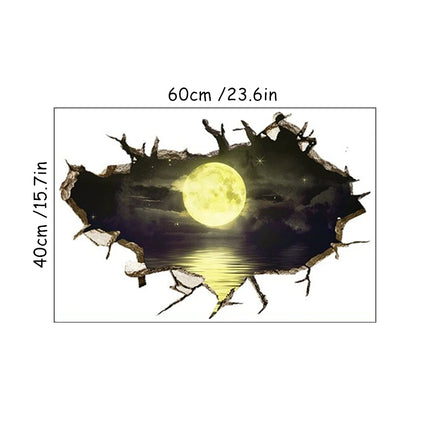 3D Wall Hole Art Star Sky Mural Meteor Crescent Moon Vinyl Stickers Home Decoration for Aesthetic Room Roof Night View Wallpaper