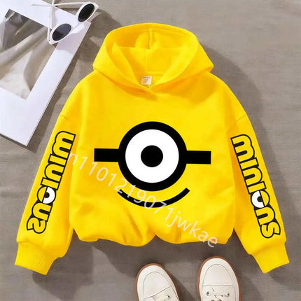 Minions Boys and Girls Hooded Yellow Sweatshirts Children's Autumn and Winter Casual Fashion Printed Warm Pullover Sweatshirts