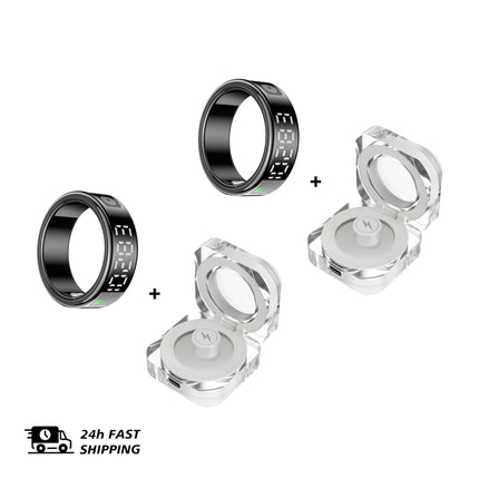 2 Set Display Screen Bluetooth Smart Rings Sleep Heart Rate Oxygen Monitoring Multi Sports Modes IP68 Waterproof Women Men Ring