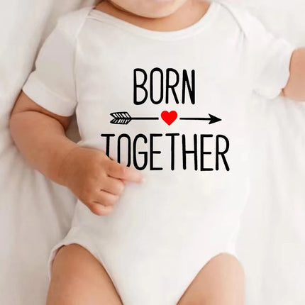 1Pc Born Together and Friends Forever Newborn Clothes Summer Short Sleeves Rompers Twins Baby Bodysuits Toddler Onesie