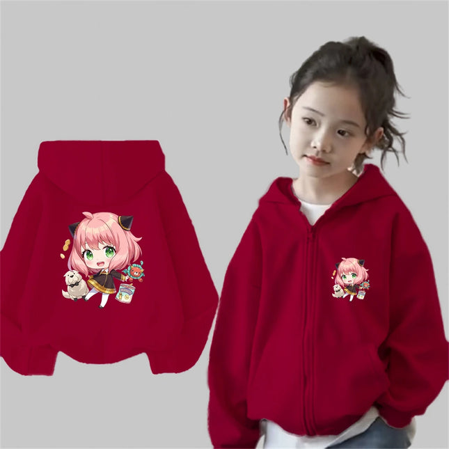Anime Spy X Family Children Hoodie Tops Girl Boy Sweatshirt Kid 3-12 Year Zipper Coat Casual Sweatshirts black autumn Clothes