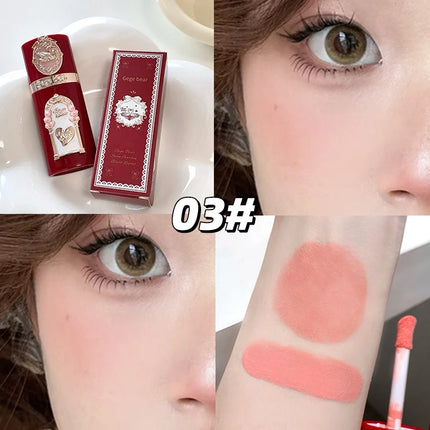 Gege Bear Strawberry Cupid Pink Pop Set Velvet Matte Lip Cream Pressed Powder Liquid Blush Set Long-Lasting Lightweight Makeup