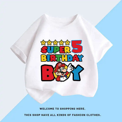 New Super Mario and Luigi Anime Children's Cotton Short-sleeved T-shirt, Cartoon Game Trendy Top for Boys' Casual Short Sleeves.