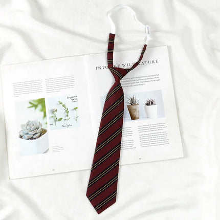 Striped College Style Tie Without Hand Knotting Wine Red Striped Small Tie Brown Striped Boys and Girls Uniform Tie Daily Simple
