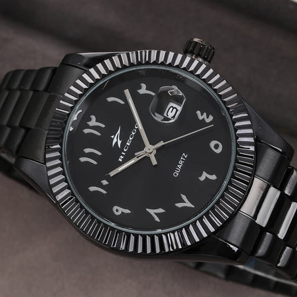 Trendy Black Warrior Fashion Business Quartz Watch Black Steel Strap Simple Scale Date Display Versatile Texture Men's Watch