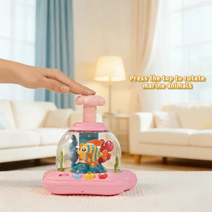 Marine Animal Push Toy, Rotatable Dome with Buttons, Musical Learning, Baby Playtime Educational Gift.