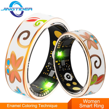 R18 Luxury Color Enamel Stainless Steel Women Smart Ring Stylish Fitness Tracker Female Lady Smart Rings Cute IP68 Waterproof