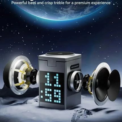 Foldable Magnetic Wireless Charger 6 in 1 Bluetooth Speaker & Alarm Clock & Cartoon Pixel For iPhone 16~12 iWatch Airpods 3 Pro