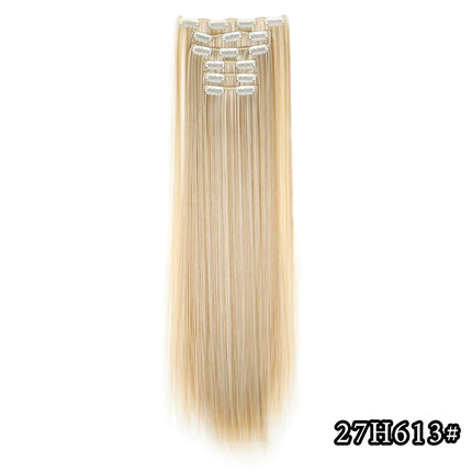 24 Inch Natural Hair Clips Synthetic Hair for Women Hair Tinsel Kit 16 Clips-on Hair in 6pcs Hair Extensions Wicks for Hair