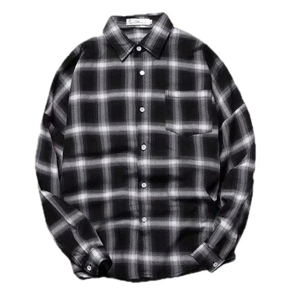 Casual Plaid Long Sleeve Men's Shirt Autumn Korean Style Loose Fashionable Outerwear Couple's Casual Shirt Comfortable Fit