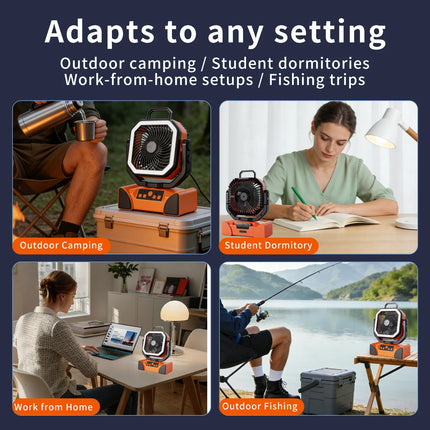 50000mAh Portable Camping Fan with  Remote Contral 4 Wind Speeds Fast Charging for Outdoor Fishing Travel Cooling Electric Fan