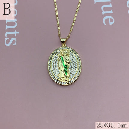 Fashion Religious Saint St. Jude Thaddeus Necklaces For Women Shiny Zircon San Judas Tadeo Pendant Chain Neckalce Jewelry
