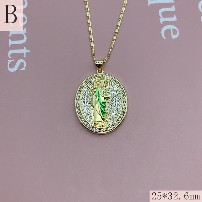 Fashion Religious Saint St. Jude Thaddeus Necklaces For Women Shiny Zircon San Judas Tadeo Pendant Chain Neckalce Jewelry
