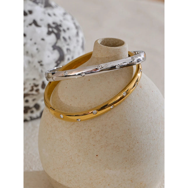 Yhpup Stainless Steel Cubic Zirconia Fashion Bracelet Bangle Gold Silver Color Waterproof High Quality PVD Jewelry for Women