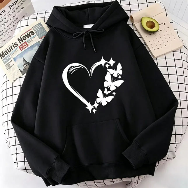 Trendy Combination Of Love And Butterfly Pattern Hoody Women Hip Hop Street Hoodies Pocket Clothes Vintage Multicolor Hoodie