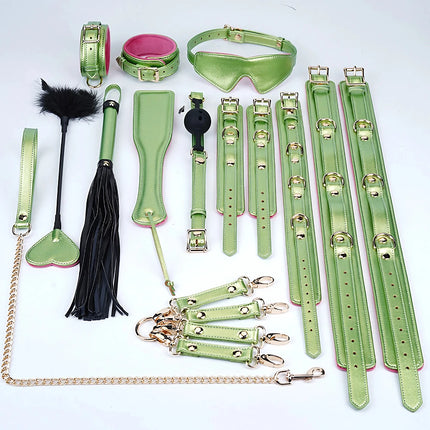 XXOO BDSM Bondage Restraints Set for Couples - PU Leather Sex Toys Kit with Harness Belt, Cuffs, Blindfold, Gag Adult Games