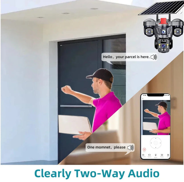 4G Solar Panel PTZ Camera 8MP Triple Lens Outdoor WiFi CCTV With High-speed Memory Card (Optional) Home Security Surveillance Camera