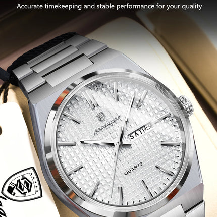 POEDAGAR Original Men's Watch Date Week Waterproof Luminous Stainless Steel Watches For Men Business Men's Quartz Wristwatch Reloj