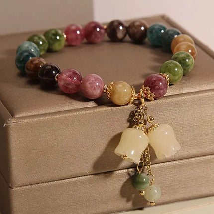 Fashion Colorful Beaded Orchid Pendant Bracelets for Women Girls Luxury Crystal Handmade Beads Bracelets Aesthetic Jewelry Gifts