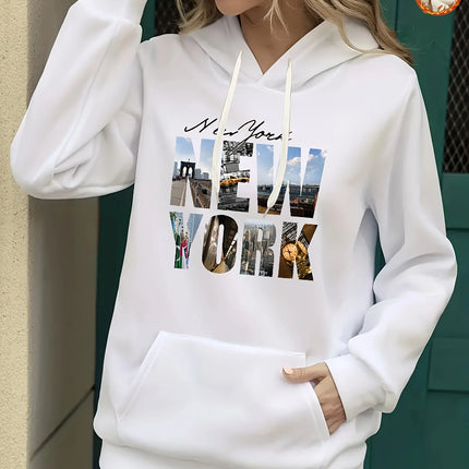 Women's autumn and winter warm and loose casual NOPE not today printed suede long sleeved hooded sweatshirt