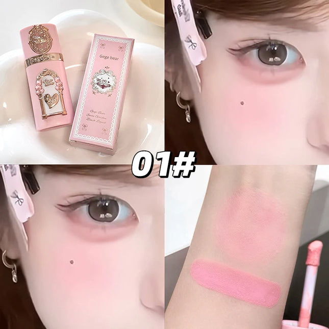 Gege bear Strawberry Cupid Pink Pop Set Velvet Matte Lip Cream Pressed Powder Liquid Blush Set Long Lasting Lightweight Makeu