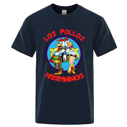 Summer Men's High Quality LOS POLLOS Hermanos Funny Printed T-Shirt Casual Cotton Breathable T-shirt Chicken Brothers Tees Top