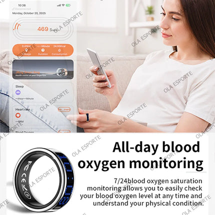 2025 Smart Ring Men Women LED Dynamic Display Screen Heart Rate Blood Oxygen Monitoring 5ATM Waterproof Multi Sports Modes Gifts