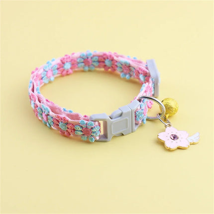 Fashion Rainbow Flower Cat Collar With Bell Kitten Puppy Necklace Adjustable Buckle Colorful Lace Kitten Collar Dog Accessories