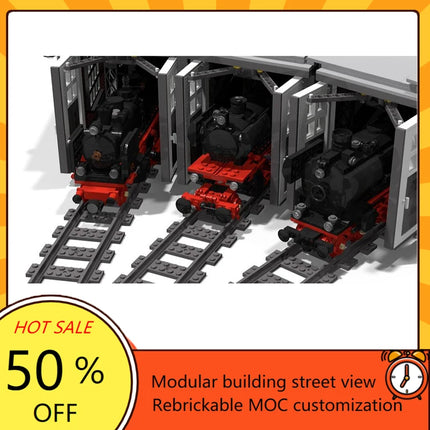 5286PCS MOC Creative Modular Train Station Set with Turntable Roundhouse Custom Custom Puzzle Children's Birthday Christmas Toys