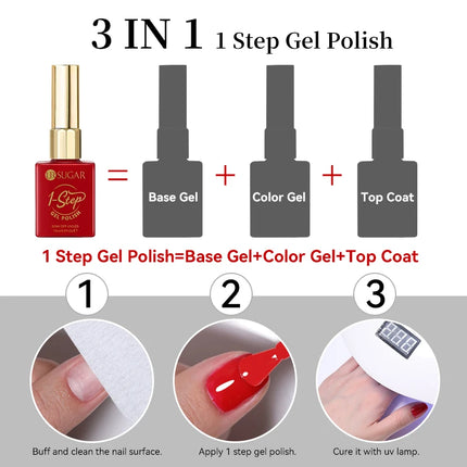 UR SUGAR 15ml 1 Step Gel Polish 3 IN 1 Red Pink Glossy Nail Soak Off LED UV Gel Nail Varnishes No Need Base Gel and Top Coat