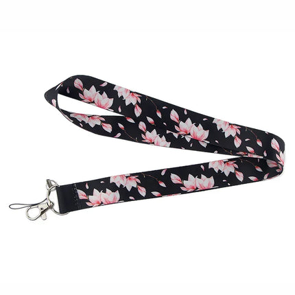 New Sakura Cherry Blossoms Flower lanyard card ID Badge Holder Keychain Pass Gym Mobile Kids Key Holder Key Rings Gift