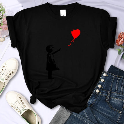 Let'S Fly Love Balloons Prints Womens T-Shirt Soft Breathable Short Sleeve Street Hip Hop Trend Tops Casual Female Tee Clothing