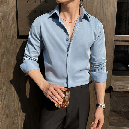 Men's White Long-Sleeve Dress Shirt - Slim Comfortable Fabric. Ideal for Formal Events & Everyday Wear. Classic & Modern Design