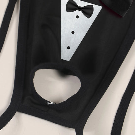 Men's Sexy Bow Decoration Thong Underwear with Fun Printed Breathable Soft Hollow Out Underwear