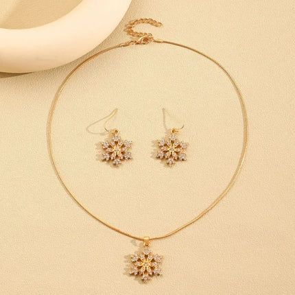 2-Piece Set of Fashion Diamond Studded Snowflake Pendant Earrings, Elegant Women's Christmas Trendy Snowflake Pendant Necklace