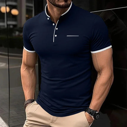 2025 New Men's Casual and Fashionable Solid Color Short-Sleeved Stand-Up Collar T-shirt Summer Versatile and Comfortable Top