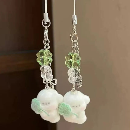 1/2pcs Cute Clover Hug Dog Pendant Keychain Lanyard Flocking Puppy Mobile Phone Straps Pendant Keyring Schoolbag Decorative
