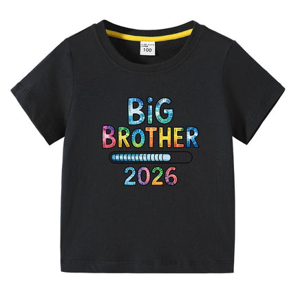 Children's T-shirts 2026 New Design Original Letter Kids Fasion Tops Big Brother Printed Boys Pure Cotton Tees Kids O-Neck Tops