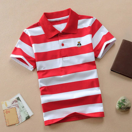 Children's clothing short sleeved T-shirt summer clothes boys and girls striped polo shirt elastic cotton round neck T-shirt 0-1