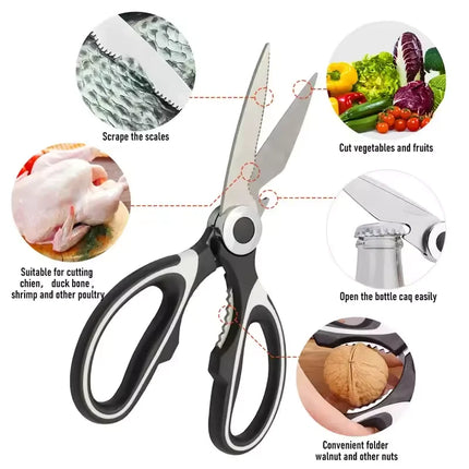 Kitchen Food Scissors Stainless Steel With Lid Chicken Fish Cut Vegetables Roast Broiler Bone Can Be Opened To Clip Walnuts Tool
