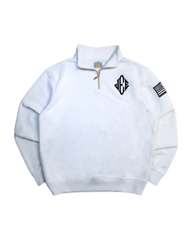 Y2K America Retro Embroidery Pullover White Quarterzip Stand Collar Polo Shirt Sweatshirt Casual Men Clotheing