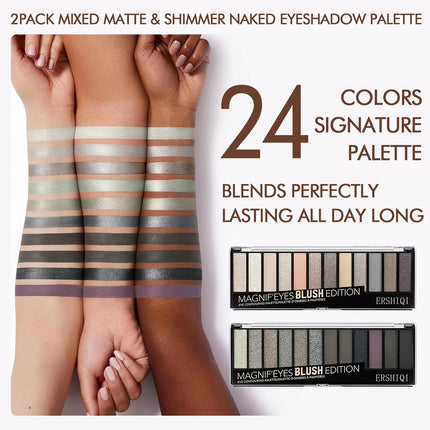 ErshiQI 12-Color Eyeshadow with Pearlescent, Matte & Fine Glitter
