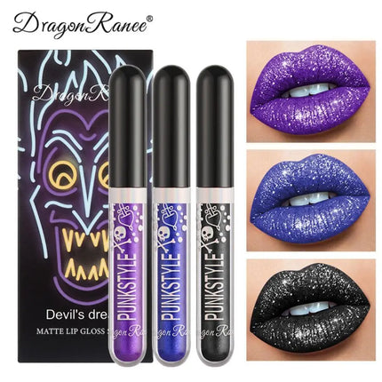 Lip Gloss in a Box of Three, Pearlescent Lipstick in a Non-Stick Cup, Shiny Purple and Black Lip Gloss Set