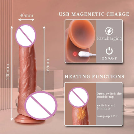 Realistic Soft Silicone Heating Telescopic Vibrator Dildo Masturbation Suction Cup Anal Plug Vaginal Massager Sex Toys for Women
